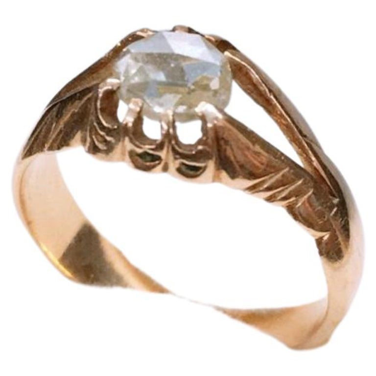 Antique 14k Gold Rose Cut Diamond Solitare Ring For Sale at 1stDibs