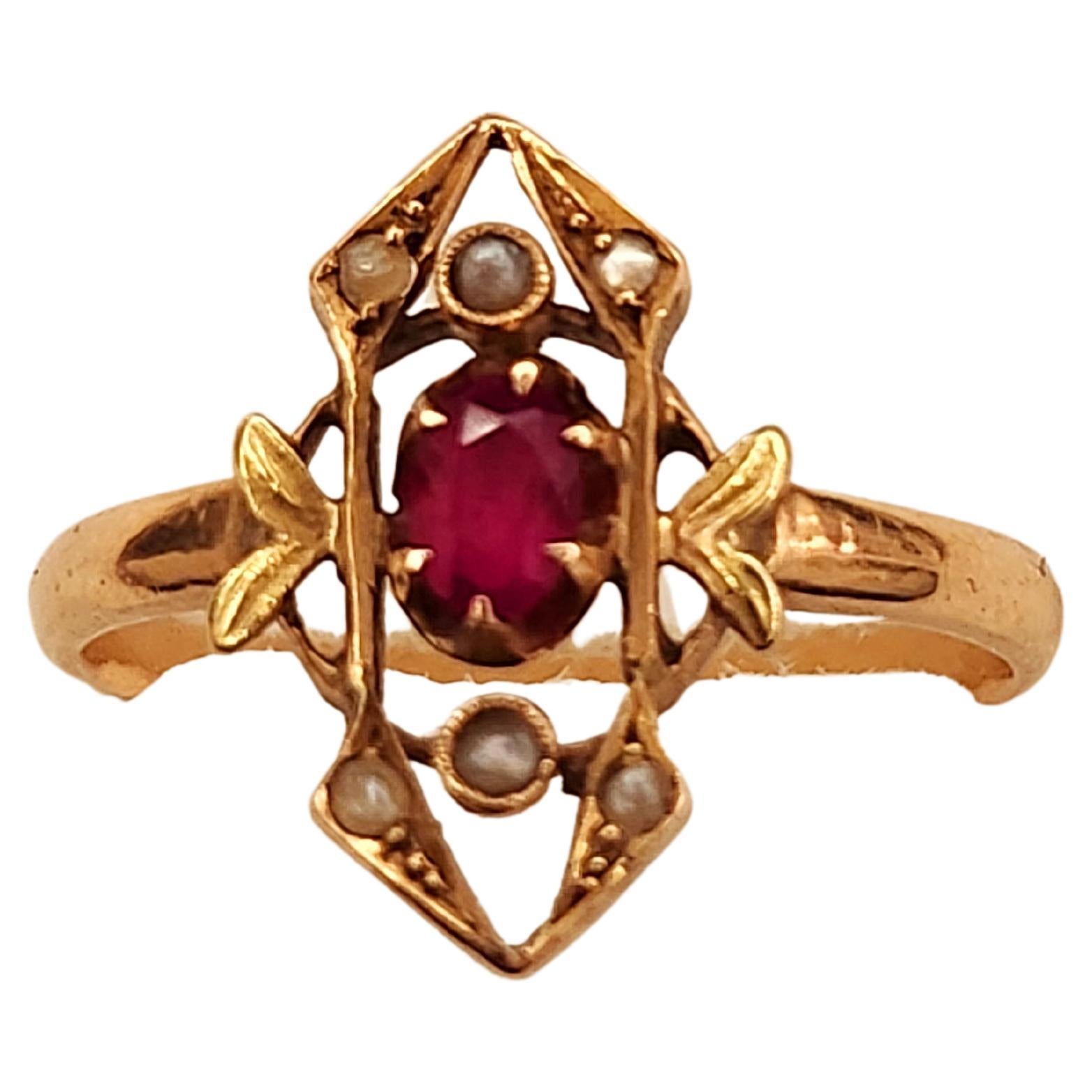 Antique Ruby Russian Gold Ring For Sale