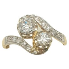 Vintage Toi Et Moi Old Mine Cut Diamond Gold Ring