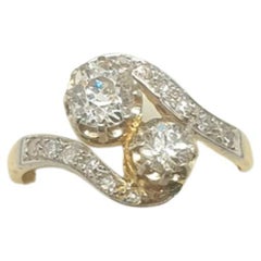 Antique Toi Et Moi Old Mine Cut Diamond Gold Ring