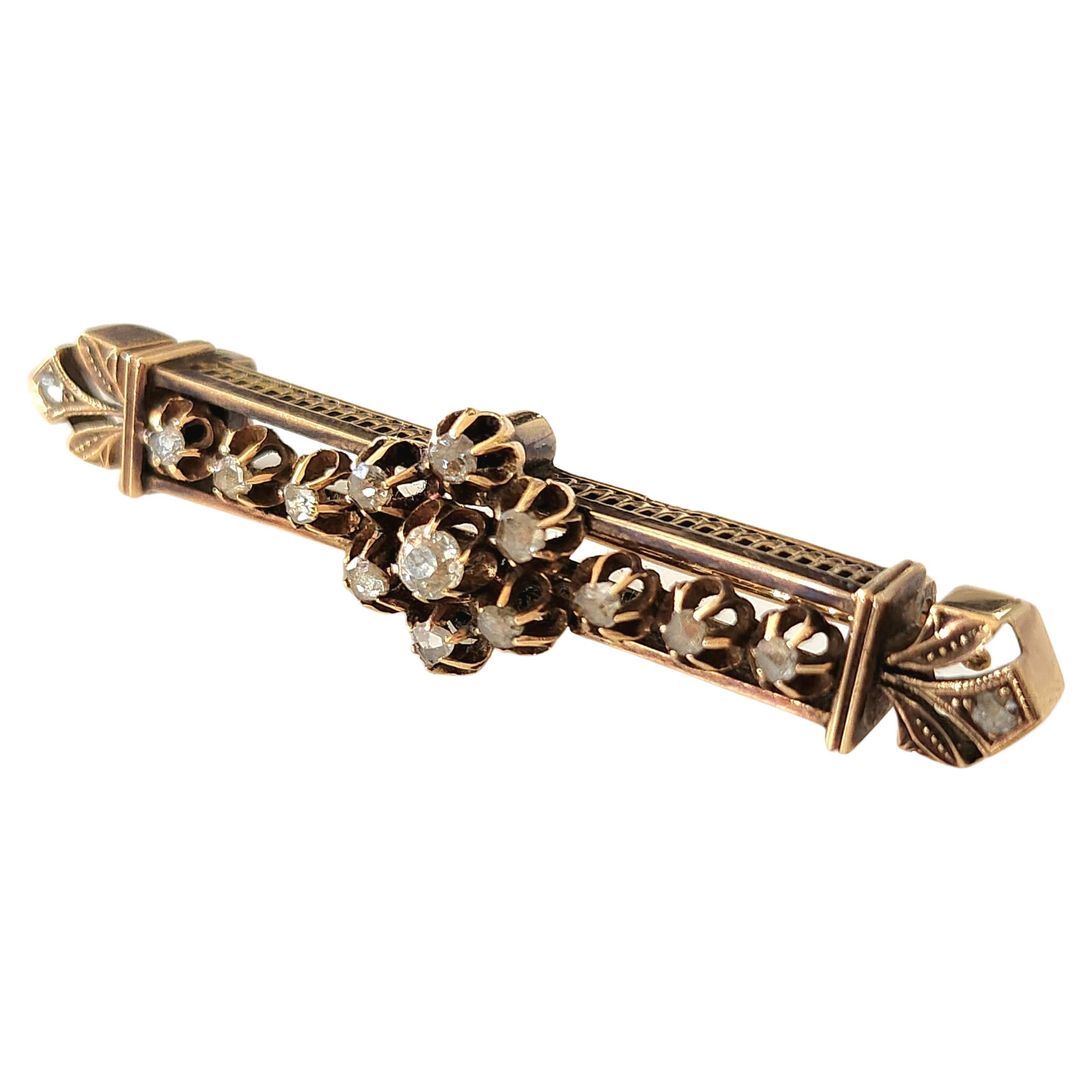 Antique 1880s Rose Cut Diamond Russian Gold Brooch For Sale