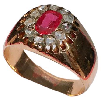 Antique Ruby And Rose Cut Diamond Russian Gold Ring For Sale