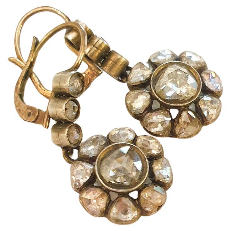 Antique Vectorian Rose Cut Diamond Gold Earrings