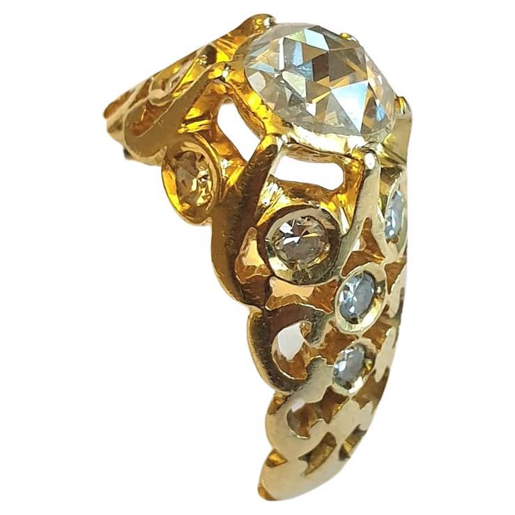 Antiker Solitär-Ring aus Gold mit Diamant im Rosenschliff im Angebot