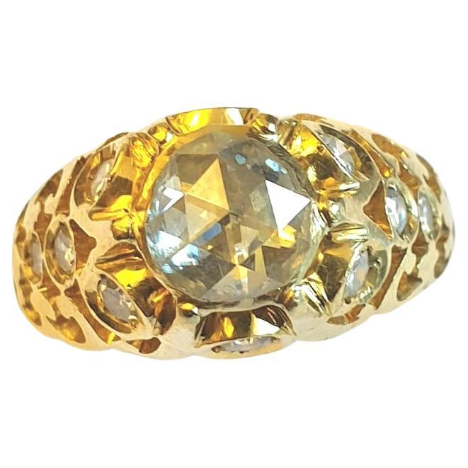 Bague solitaire ancienne en or avec diamants taille rose Bon état - En vente à Cairo, EG