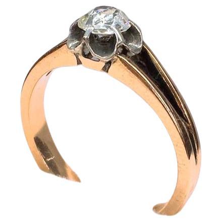 Women's or Men's Antique Old Mine Cut Diamond Gold Solitaire Ring For Sale