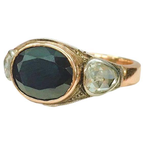  Vintage Sapphire And Rose Cut Diamond Ring For Sale