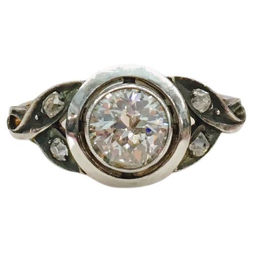  Old Mine Cut Diamond Solitare Gold Ring