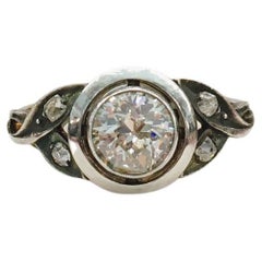 Old Mine Cut Diamond Solitare Gold Ring