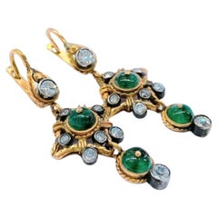 Vintage By  Smaragd- und Diamant-Ohrringe aus Gold mit altem Minenschliff