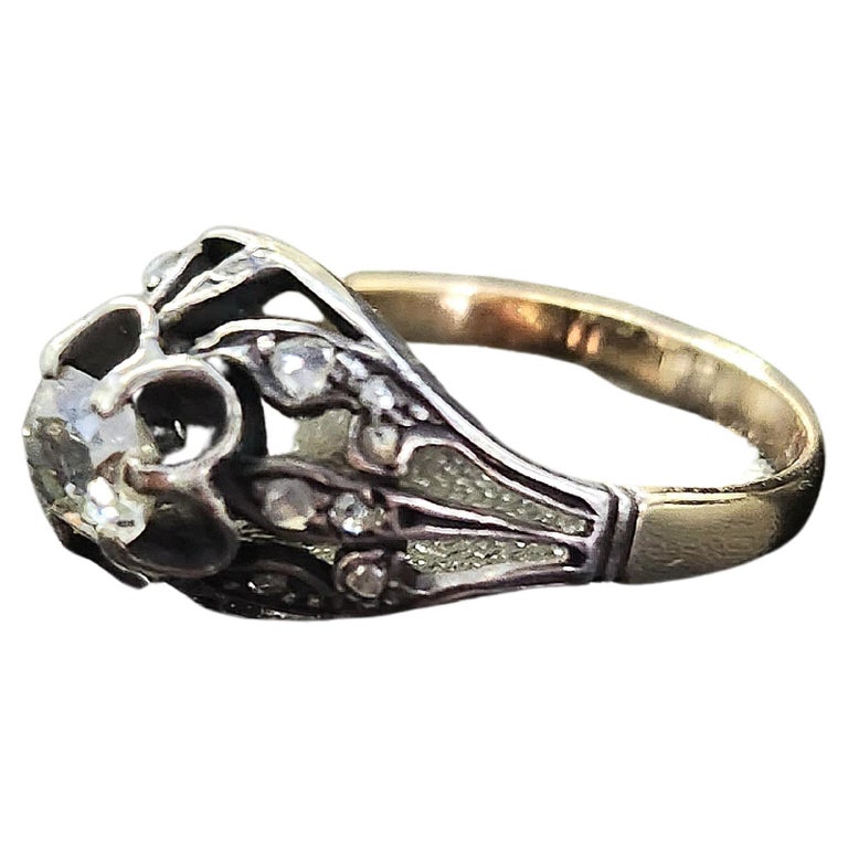 Antique Old Mine Cut Diamond Solitaire Ring For Sale at 1stDibs