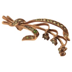 “Antique Russian Gold Brooch, 1907, Green Demantoid, Lily of the Valley”