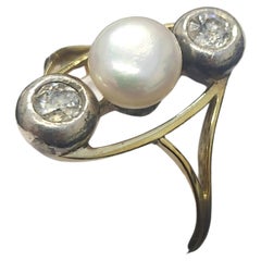 Antique old Mine Cut diamond ring and pearl gold ring