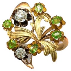 Retro Demantoid And Old Mine Cut Diamond Gold Ring