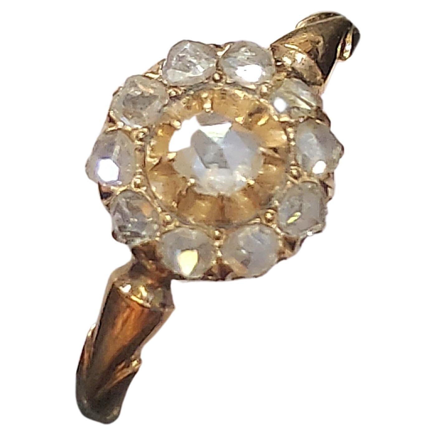 Antique Rose Cut Diamond Floral Gold Ring For Sale