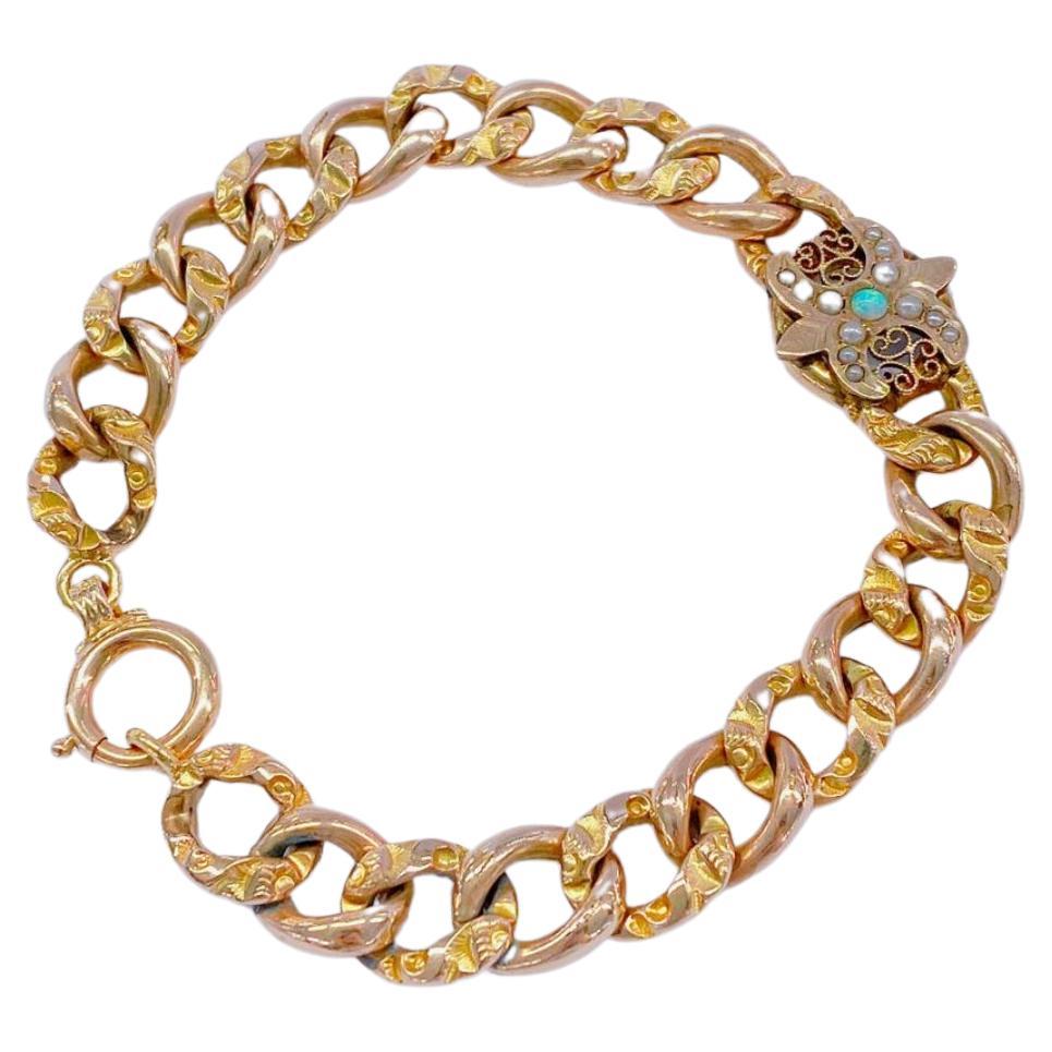 Antique bracelet in link style made by cam&co this bracelet made of gold filled centered with seed pearls hall marked cam&co dates back to 1910/1920s