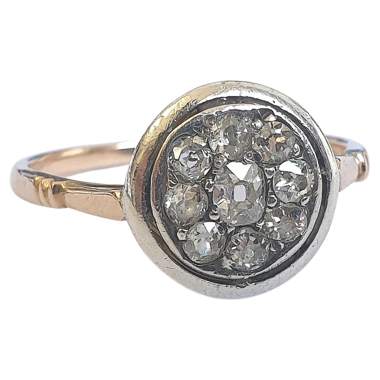 Antique Old Mine Cut Diamond Cluster Gold Ring For Sale