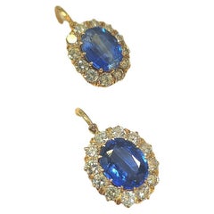 Goldohrringe mit 1,60 Karat Diamanten im alteuropäischen Schliff und Kyanit im Vintage-Schliff