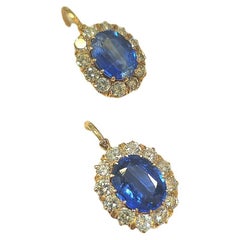 Antique  Old European Cut Diamonds 1.60 Carats And kyanite Gold Earrings