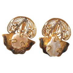 Silver Pearl Gold Plated Earrings