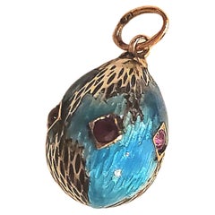 Antique Imperial Russian Enamel Ruby Egg Pendant