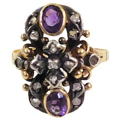 „Antiker Cocktailring aus 18-karätigem Gold mit Amethyst und Diamanten, 1889, Europa“