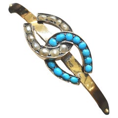 “Antique 14k Gold Horseshoe Bracelet with Turquoise and Pearls, 1880”