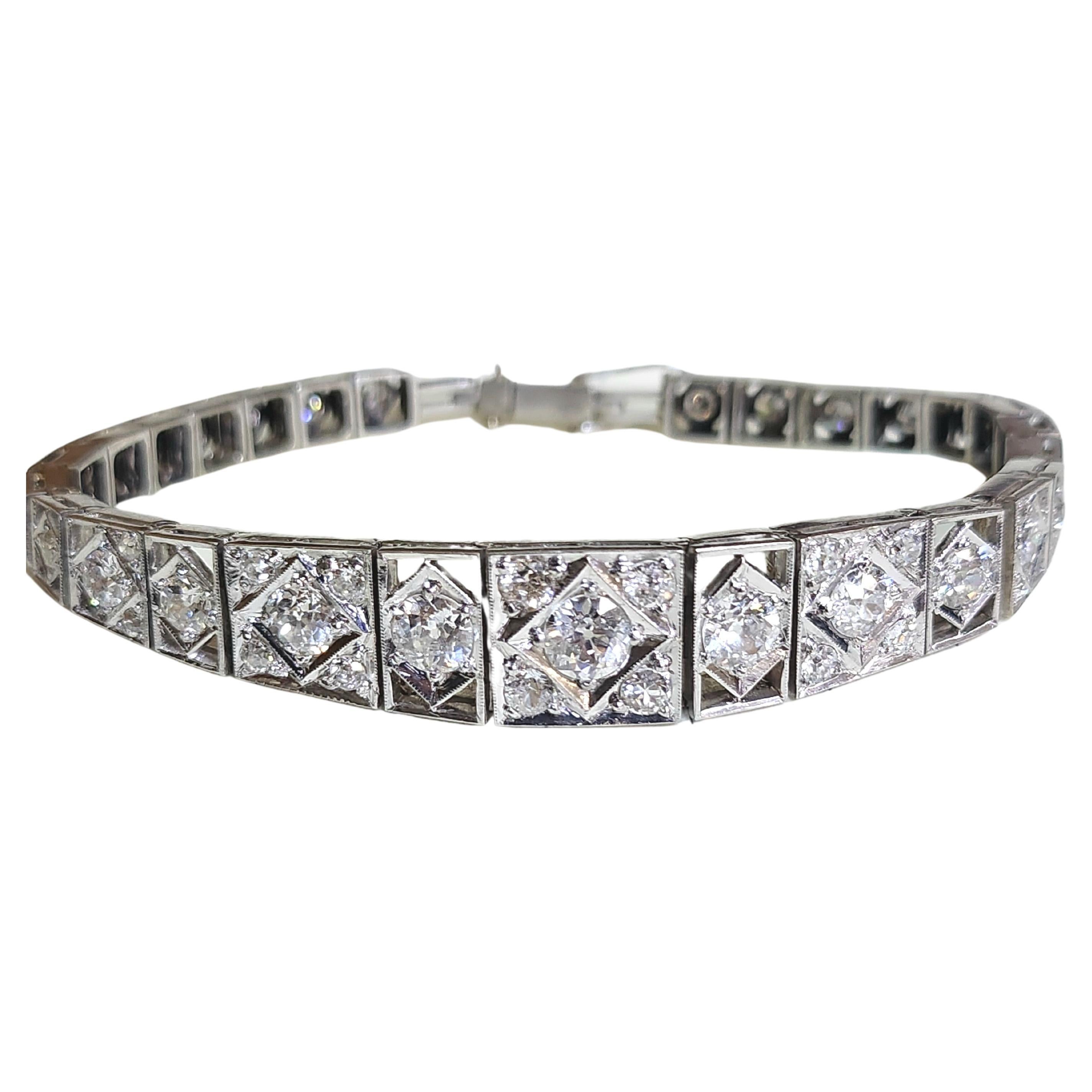Old European Cut Diamond 4 Carats Platinum Bracelet