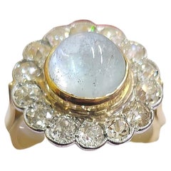Antiker alter Minenschliff Diamant-Aquamarin-Goldring