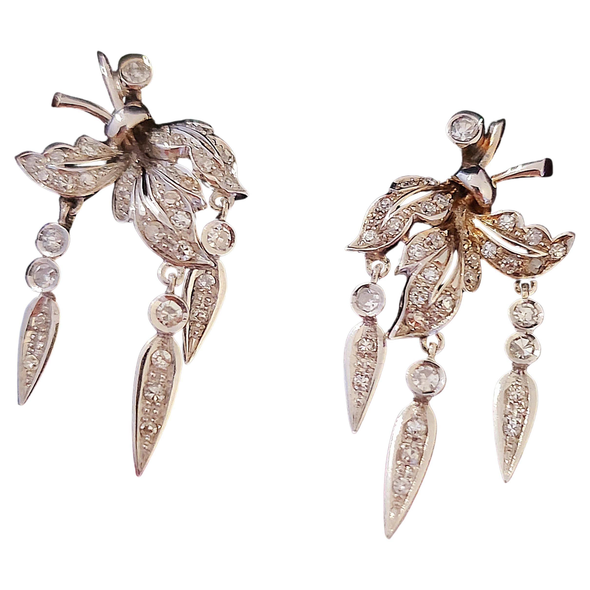Vintage Brillantschliff Diamant Blattgold Ohrring