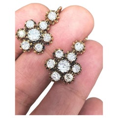 „Antike 14-Karat-Gold-Ohrringe mit Blumenmotiv, 6 Karat Diamanten im Old-Mine-Schliff“