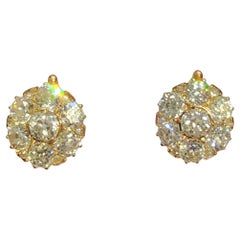 Antique 5 Carats Old Mine Cut Diamond Cluster Russian Gold Earrings