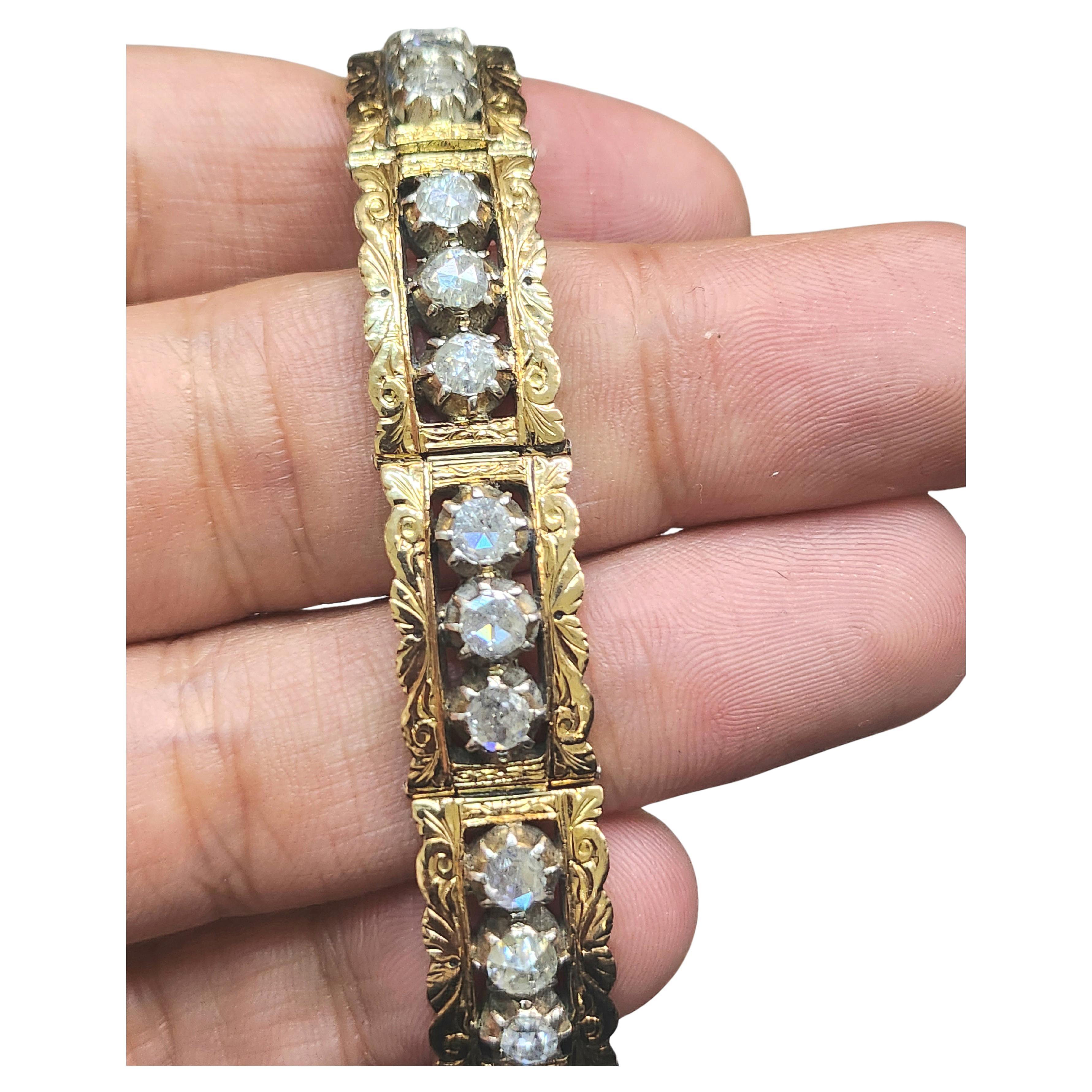 Antique Victorian Rose Cut Diamond Link Bracelet For Sale