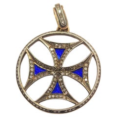 Antique Enamel Rose Cut Diamond Cross Pendant