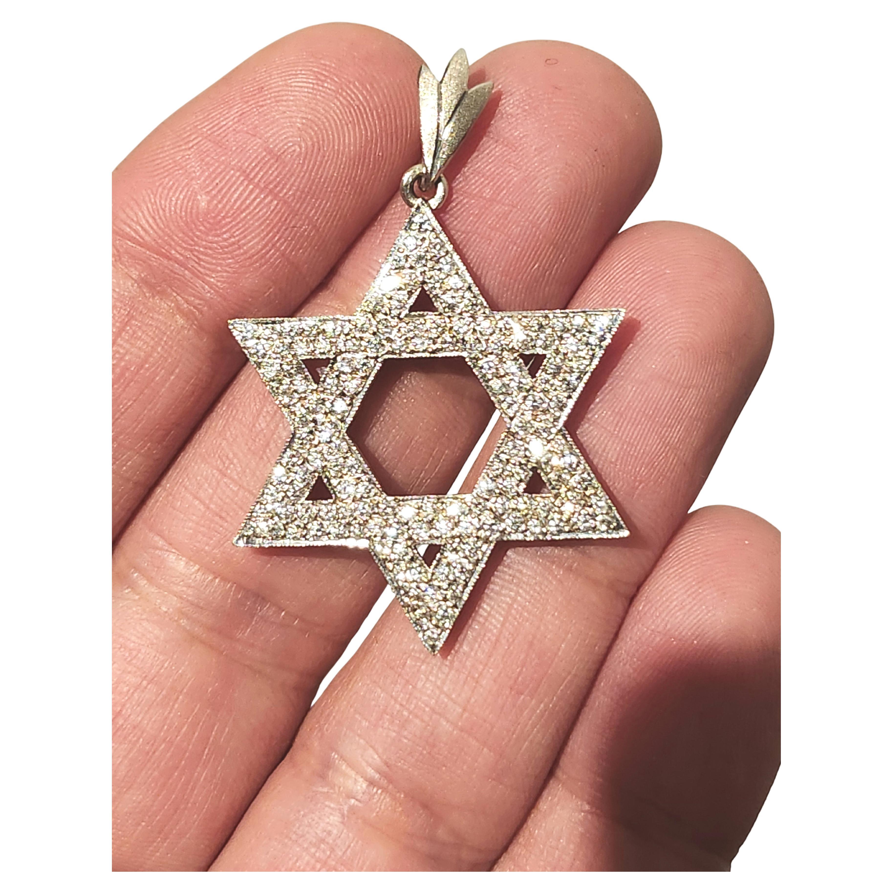 “Vintage 14k White Gold Star of David Pendant with 1.5 Carat Diamond”