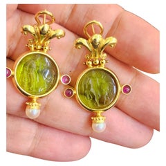 Vintage Italian Tagliamonte Cameo Gold Earrings