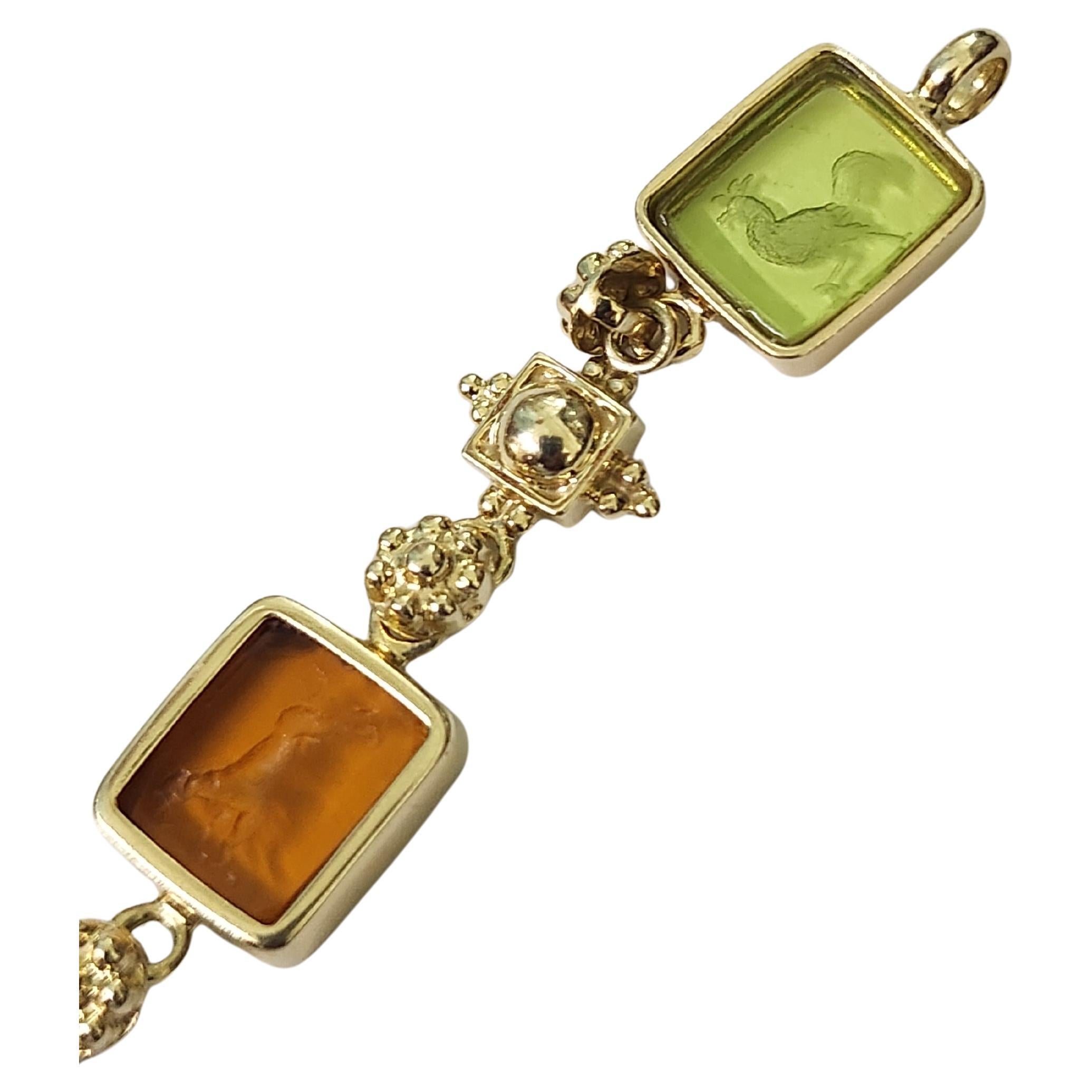 Tagliamonte vintage  Pulsera de eslabones de oro con camafeo de cristal veneciano en venta 4