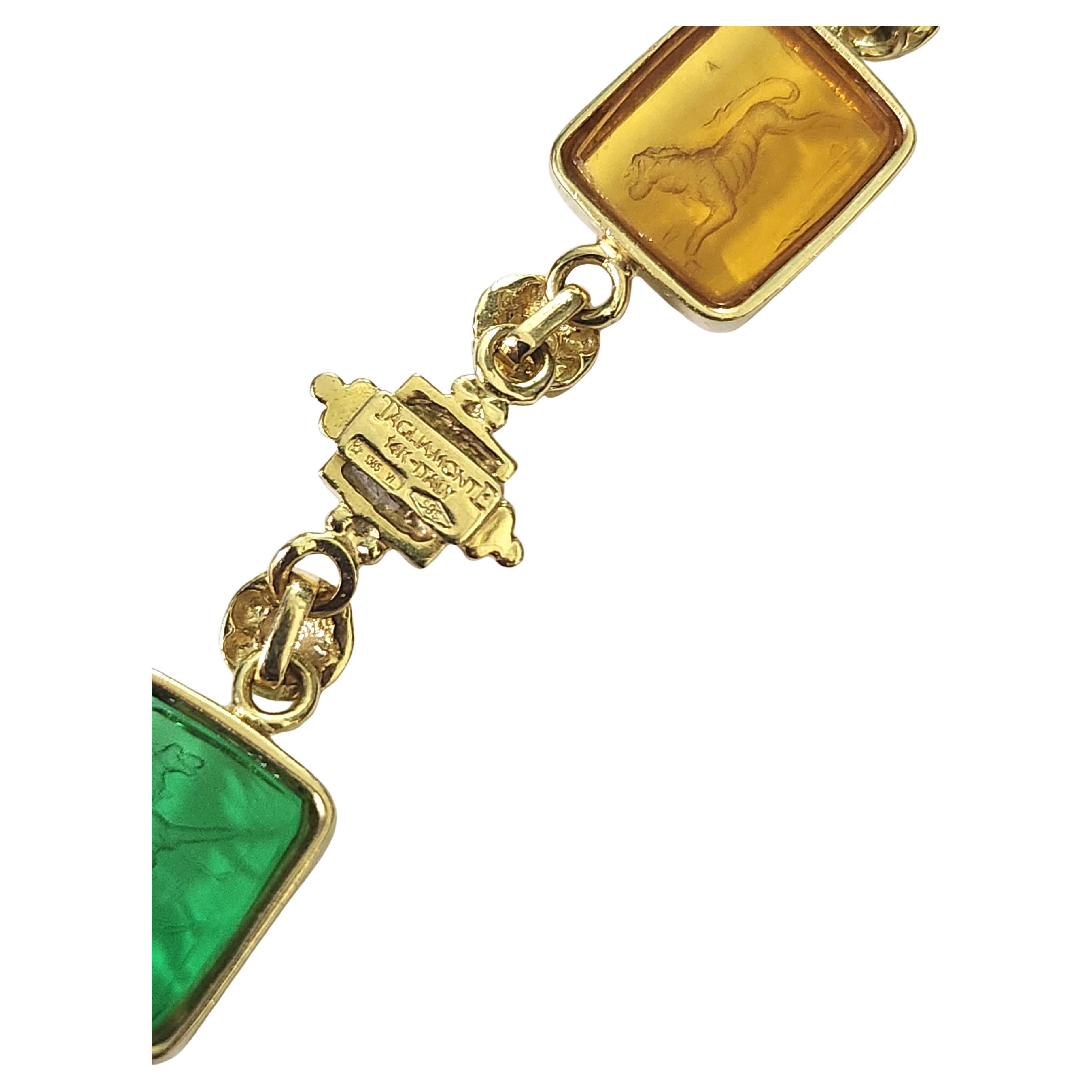 Tagliamonte vintage  Pulsera de eslabones de oro con camafeo de cristal veneciano en venta 2