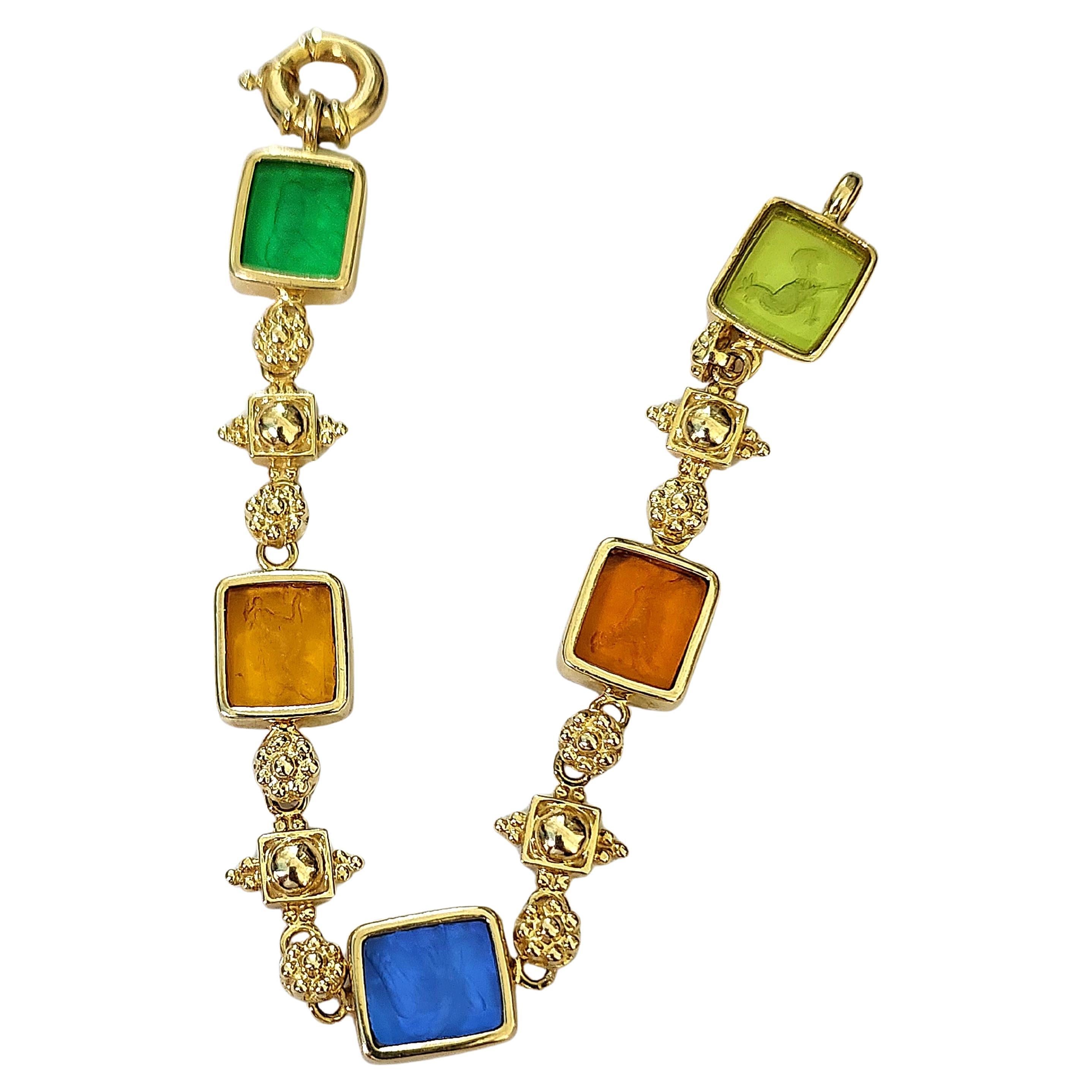Tagliamonte vintage  Pulsera de eslabones de oro con camafeo de cristal veneciano en venta 1