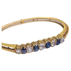 Antique 1880s Russian Sapphire Rose Cut Diamonds Gold Bracelet