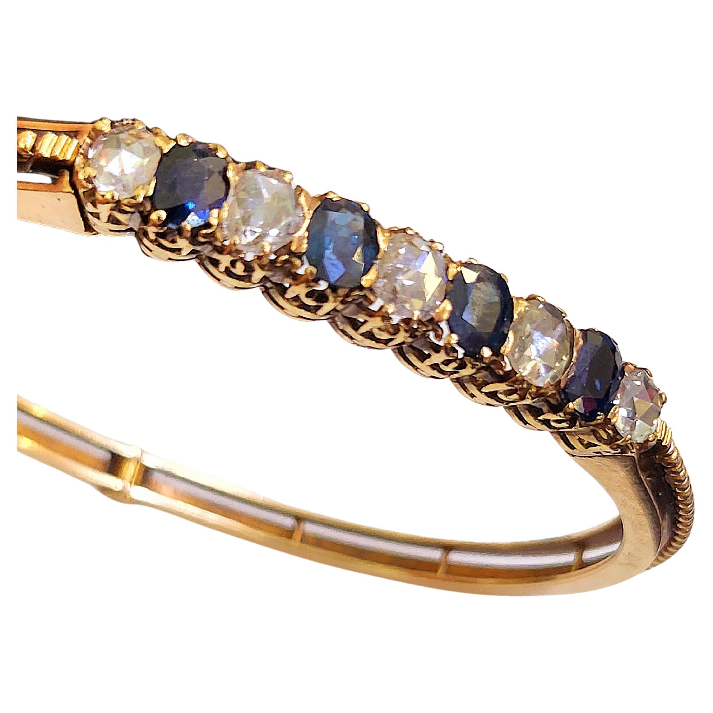 Antike 1880er Russisch Saphir Rosenschliff Diamanten Goldarmband