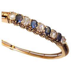 Antike 1880er Russisch Saphir Rosenschliff Diamanten Goldarmband