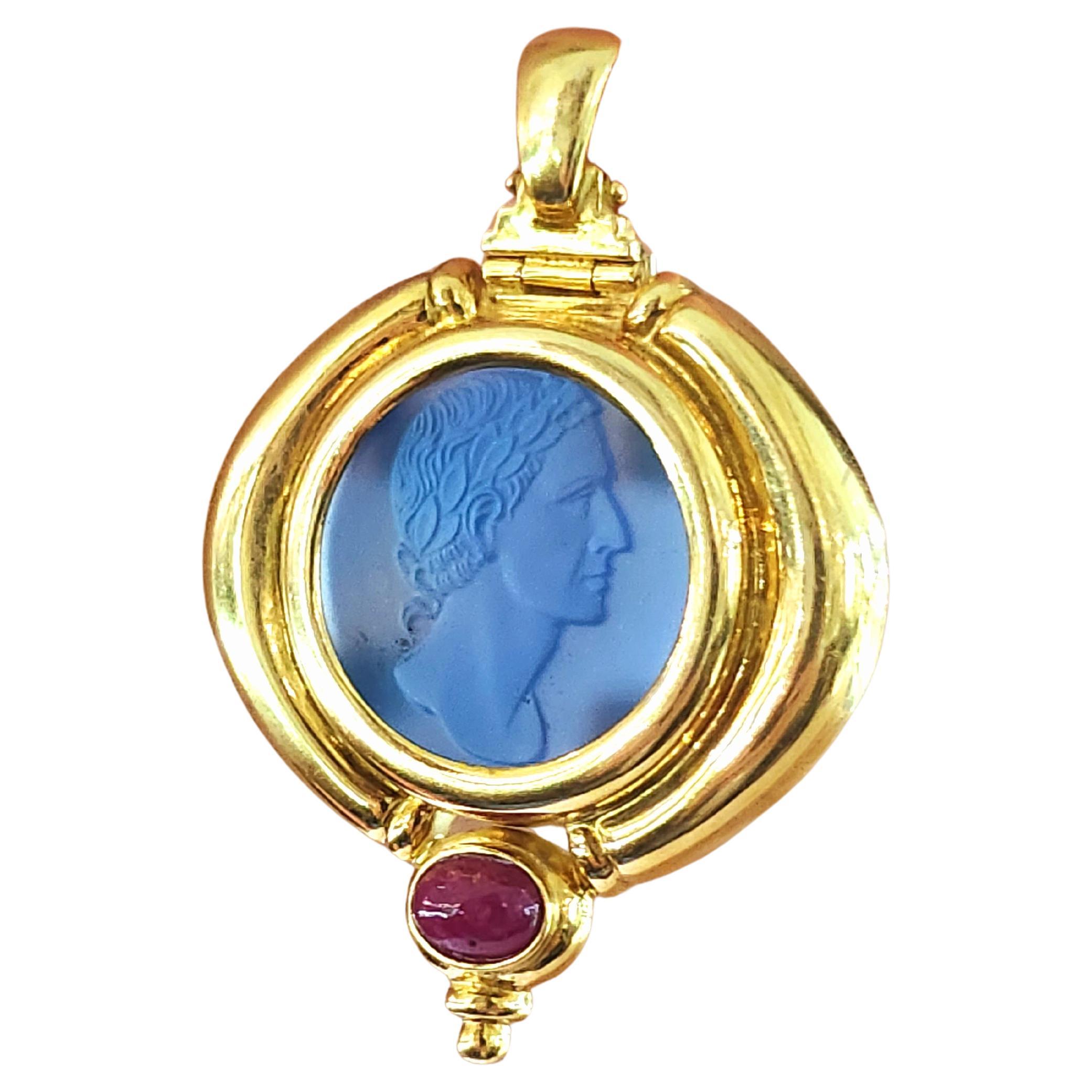 Vintage Italian Onyx Cameo Gold Ohrringe im Zustand „Gut“ im Angebot in Cairo, EG