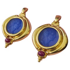 Vintage Italian Onyx Cameo Gold Ohrringe
