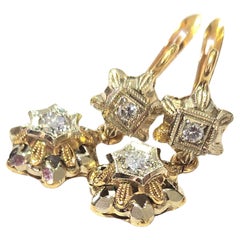 Boucles d'oreilles vintage italiennes en or avec diamants taillés en brillant