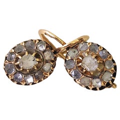 Antique Rose Cut Diamond Russian Gold Earrings