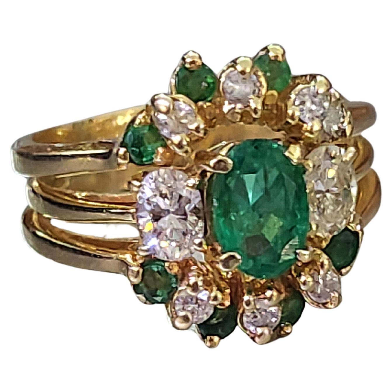 Vintage Smaragd und Diamant Gold Ring