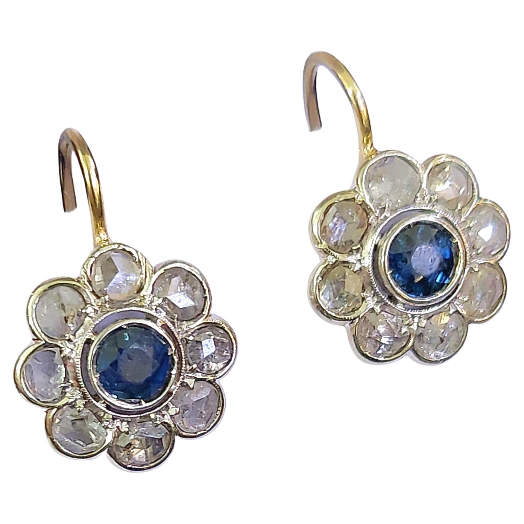 Antique Rose Cut Diamond And Sappire Earrings