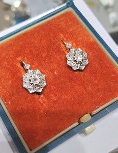 Antique French Rose Cut Diamond 18K Gold Earrings