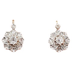 Antique French Rose Cut Diamond 18K Gold Earrings